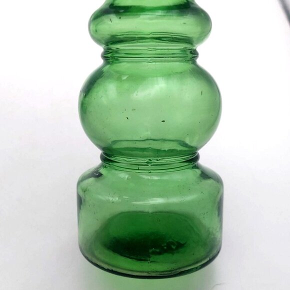 Vintage MCM Italian Green Pressed Glass Candle Holders Vases Signed Set Of 2 - Picture 7 of 9